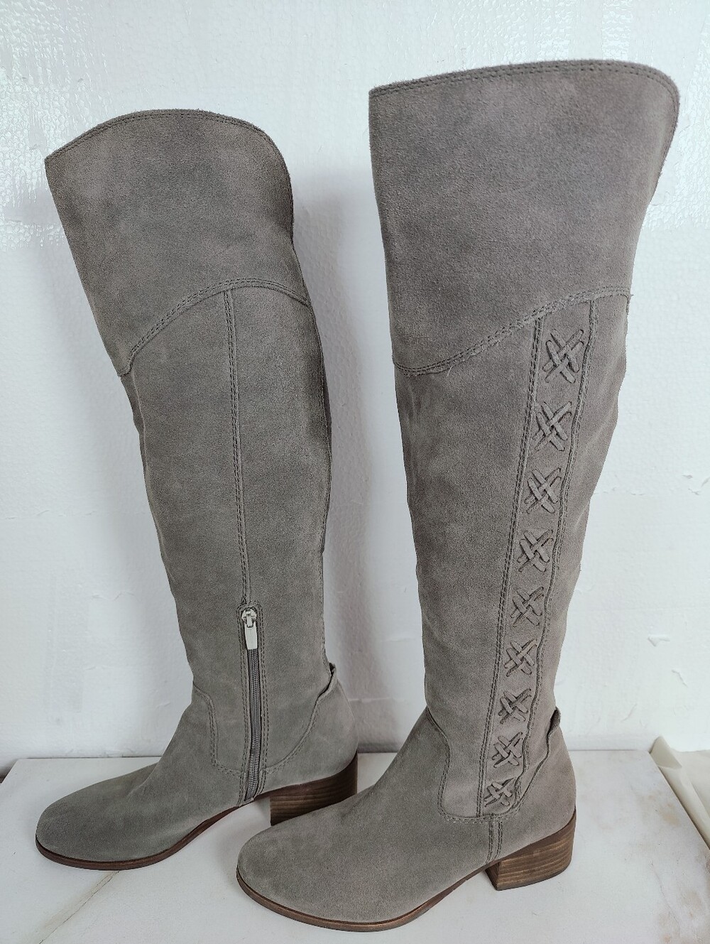 Vince Camuto Kreesell Knee-High Boots, Grey Suede, Sz 8.5